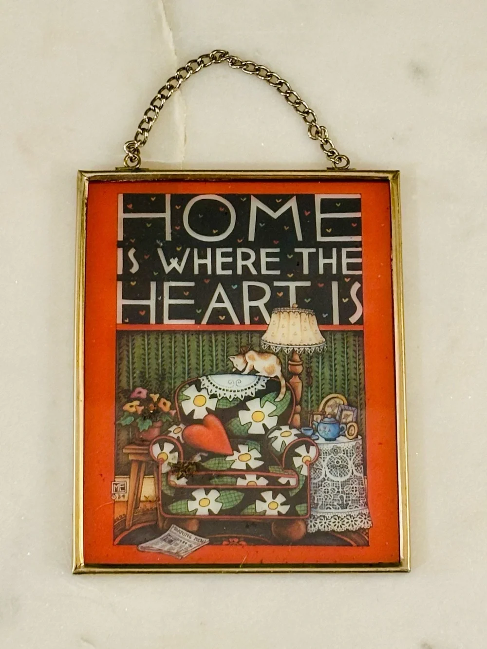 Mary Engelbreit Home Is Where the Heart Vintage Enesco Brass frame Sun Catcher